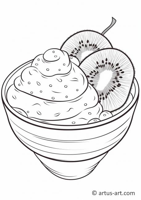 Kiwi Meyveli Yoğurt Boyama Sayfası